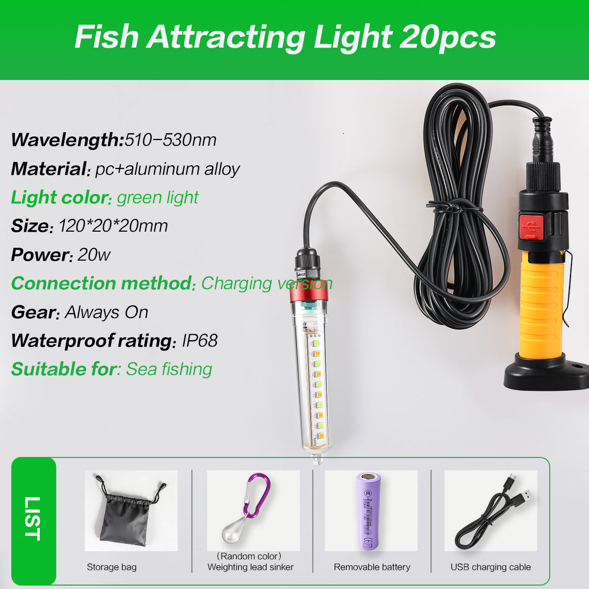 YUFU Lamp Rechargeble Fishing, Dual Light,Green and Yellow