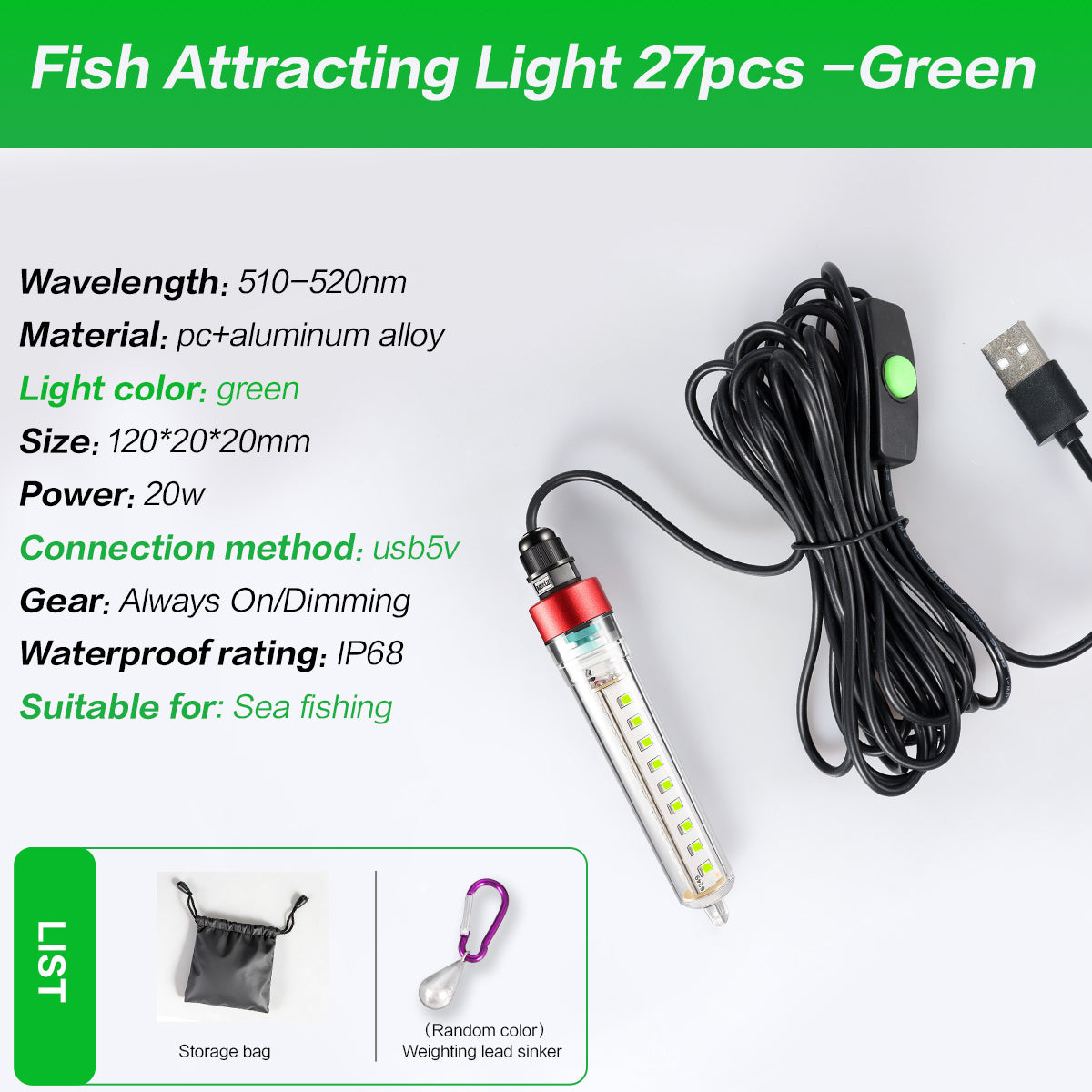YUFU 4 Color LED Underwater Dock Light 5V-24V Multi-Voltage Fish Attracting Lampu