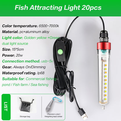 YUFU Dual Light LED Fishlight USB 5V，Green and Yellow Light