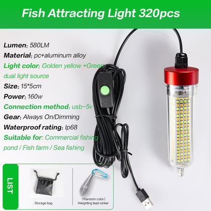 YUFU Dual Light LED Fishlight USB 5V，Green and Yellow Light